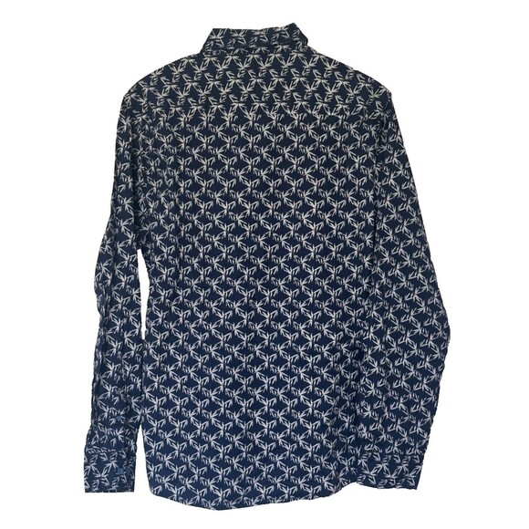 Smash Mens Shirt Small Button Up Blue Bamboo Print Long Sleeve Flip Cuffs RP $75 - Picture 4 of 9